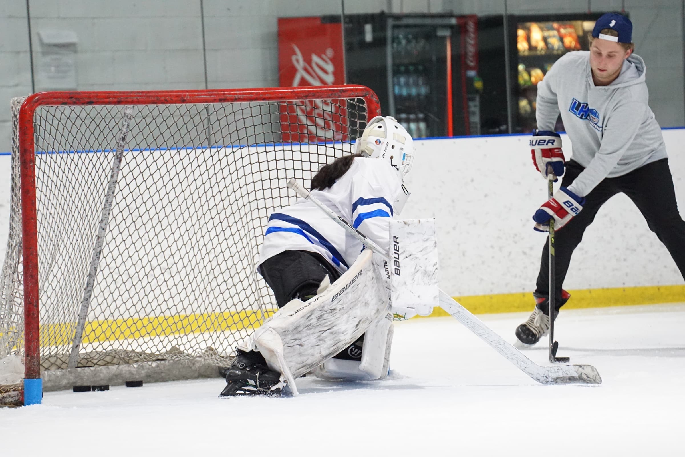 LH Goaltending goalie making a save during a shooting drill